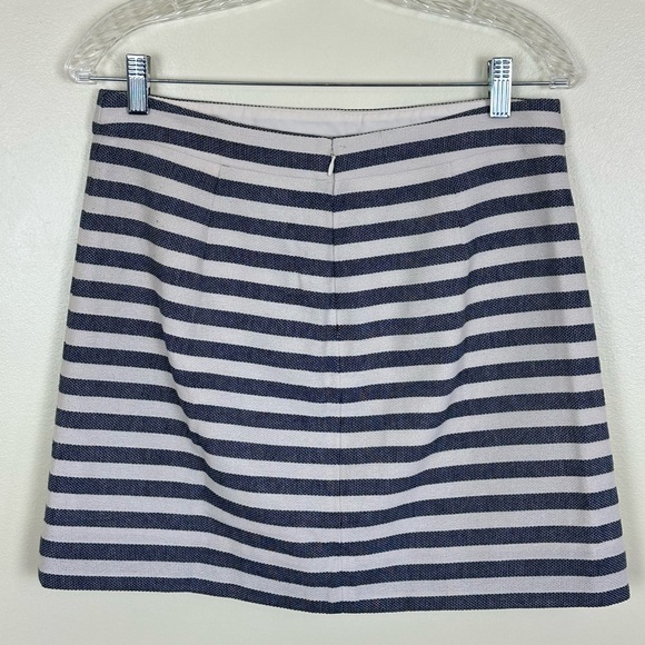 J. CREW Horizontal Striped Woven Blue & Cream Faux Wrap Mini Skirt, Size 4 - Picture 8 of 9